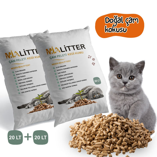 %100 Doğal Çam Peleti Kedi Kumu 2’li Set 40 Litre - (2x20 Litre )